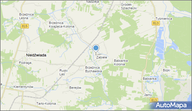 mapa Zabiele, Zabiele gmina Niedźwiada na mapie Targeo