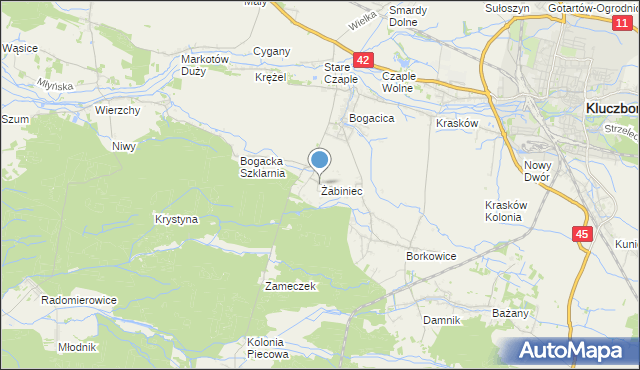 mapa Żabiniec, Żabiniec gmina Kluczbork na mapie Targeo