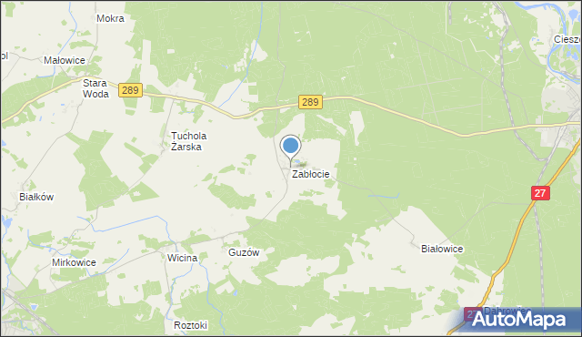 mapa Zabłocie, Zabłocie gmina Jasień na mapie Targeo