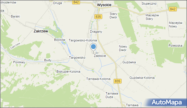 mapa Zabłocie, Zabłocie gmina Wysokie na mapie Targeo