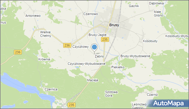 mapa Żabno, Żabno gmina Brusy na mapie Targeo
