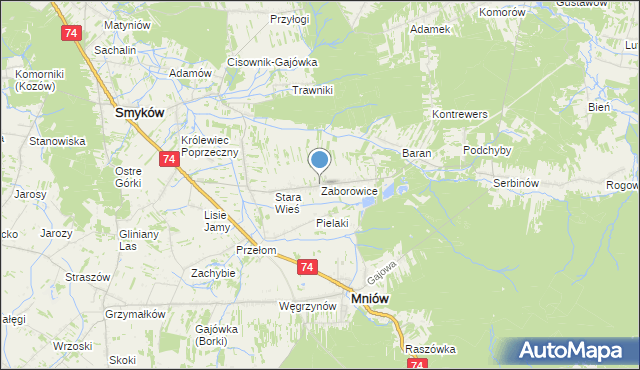 mapa Zaborowice, Zaborowice gmina Mniów na mapie Targeo