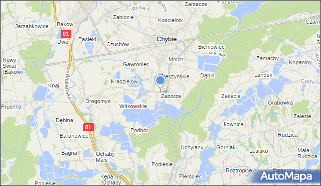 mapa Zaborze, Zaborze gmina Chybie na mapie Targeo