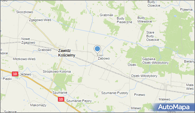 mapa Żabowo, Żabowo gmina Zawidz na mapie Targeo