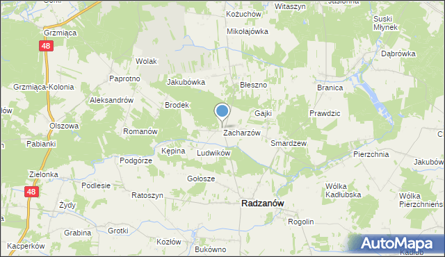 mapa Zacharzów, Zacharzów na mapie Targeo