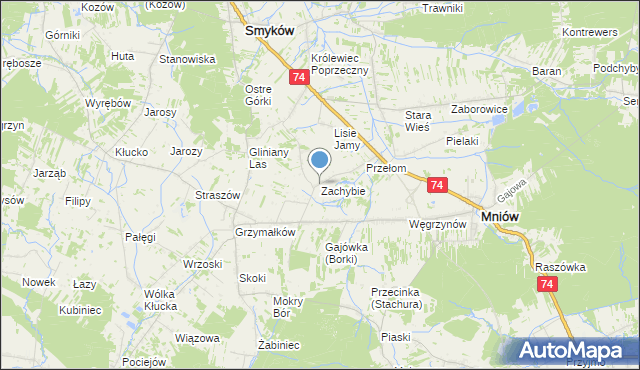 mapa Zachybie, Zachybie na mapie Targeo