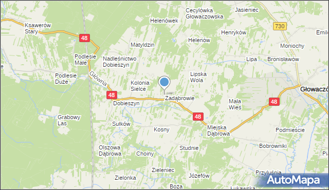 mapa Zadąbrowie, Zadąbrowie gmina Głowaczów na mapie Targeo