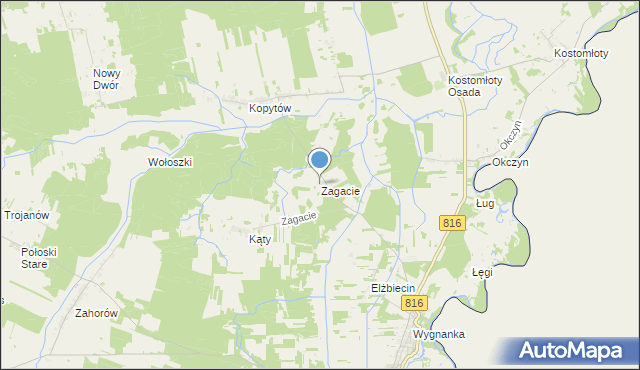 mapa Zagacie, Zagacie gmina Kodeń na mapie Targeo