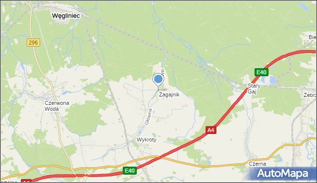 mapa Zagajnik, Zagajnik gmina Nowogrodziec na mapie Targeo