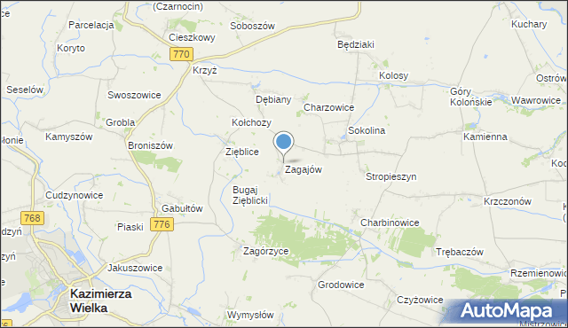 mapa Zagajów, Zagajów gmina Czarnocin na mapie Targeo