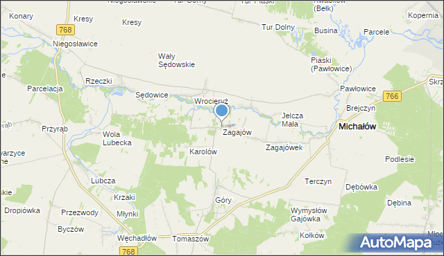 mapa Zagajów, Zagajów gmina Michałów na mapie Targeo