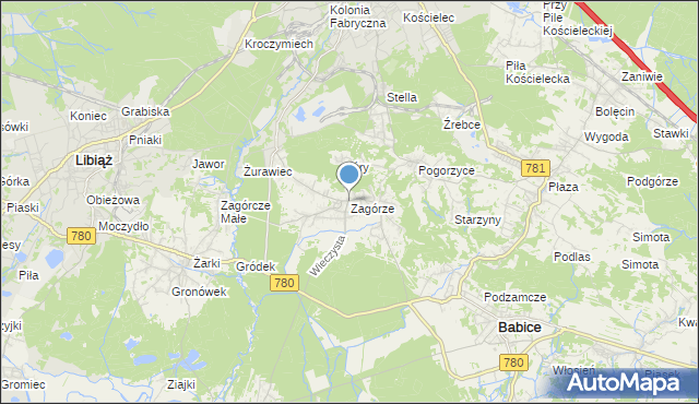 mapa Zagórze, Zagórze gmina Babice na mapie Targeo