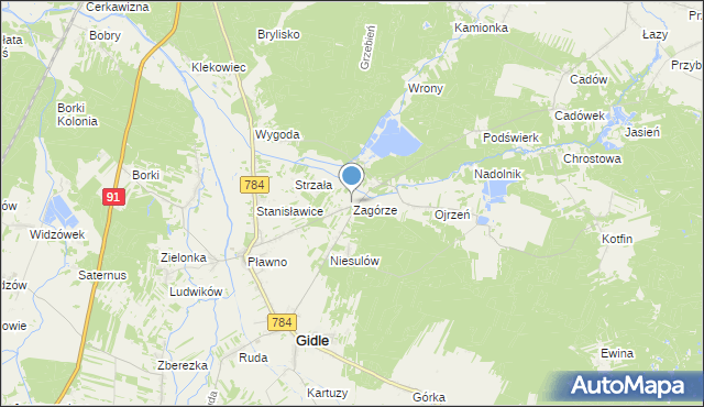 mapa Zagórze, Zagórze gmina Gidle na mapie Targeo