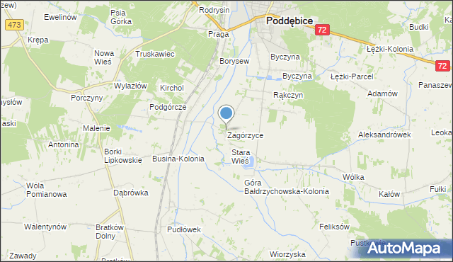 mapa Zagórzyce, Zagórzyce gmina Poddębice na mapie Targeo