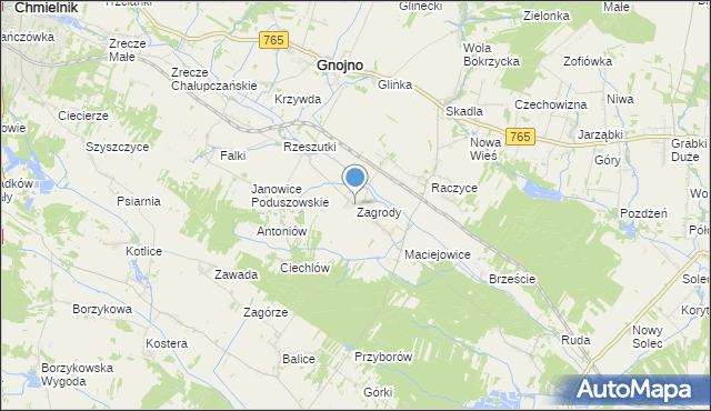 mapa Zagrody, Zagrody gmina Gnojno na mapie Targeo