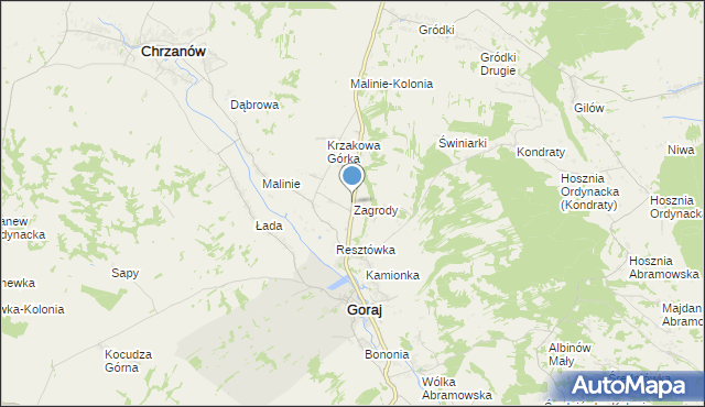 mapa Zagrody, Zagrody gmina Goraj na mapie Targeo