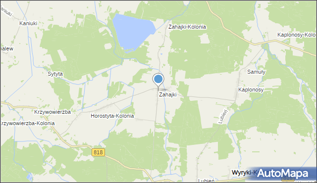 mapa Zahajki, Zahajki gmina Wyryki na mapie Targeo