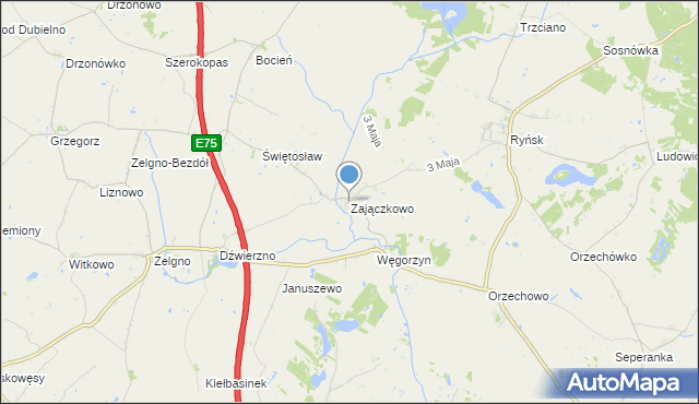 mapa Zajączkowo, Zajączkowo gmina Chełmża na mapie Targeo