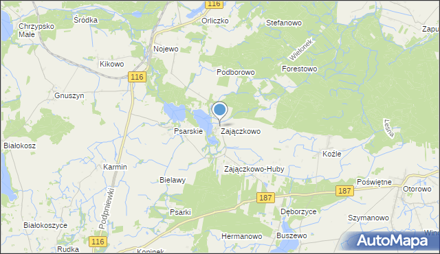 mapa Zajączkowo, Zajączkowo gmina Pniewy na mapie Targeo