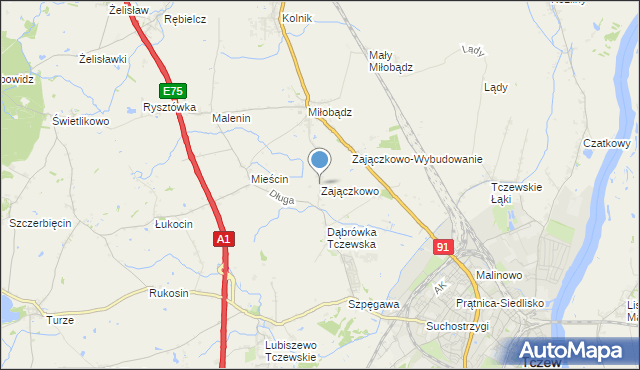 mapa Zajączkowo, Zajączkowo gmina Tczew na mapie Targeo