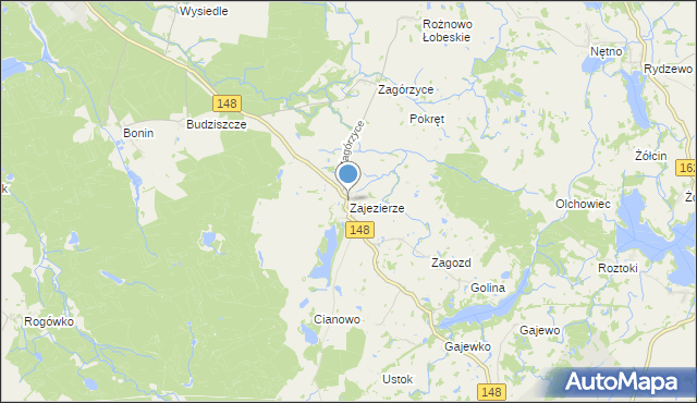 mapa Zajezierze, Zajezierze gmina Łobez na mapie Targeo