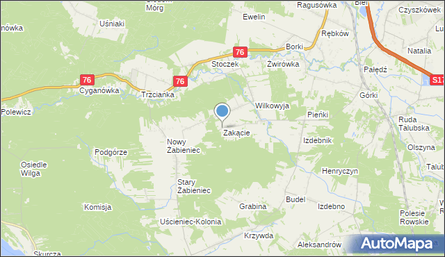 mapa Zakącie, Zakącie gmina Garwolin na mapie Targeo