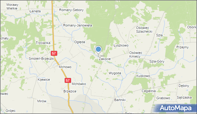 mapa Zakocie, Zakocie na mapie Targeo