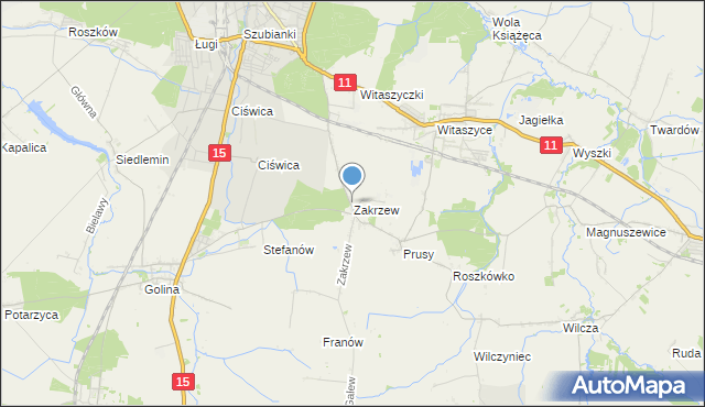 mapa Zakrzew, Zakrzew gmina Jarocin na mapie Targeo