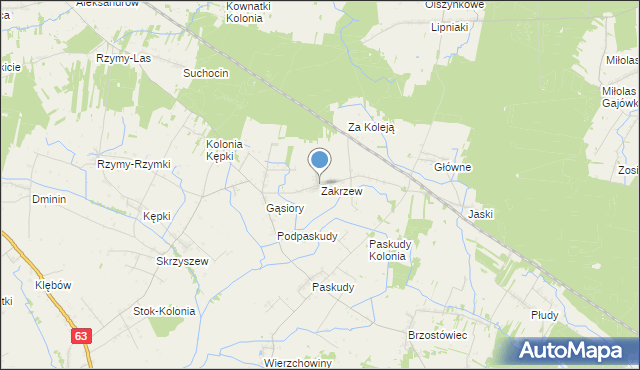 mapa Zakrzew, Zakrzew gmina Ulan-Majorat na mapie Targeo