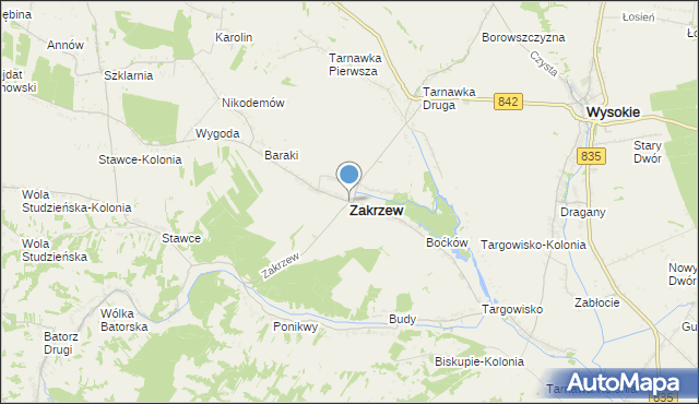 mapa Zakrzew, Zakrzew powiat lubelski na mapie Targeo