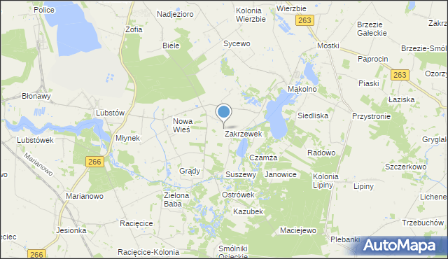 mapa Zakrzewek, Zakrzewek gmina Sompolno na mapie Targeo