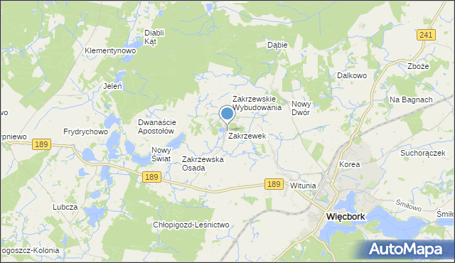 mapa Zakrzewek, Zakrzewek gmina Więcbork na mapie Targeo