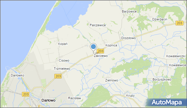 mapa Zakrzewo, Zakrzewo gmina Darłowo na mapie Targeo