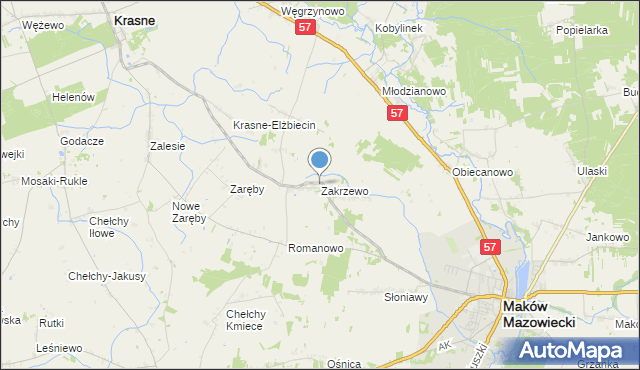 mapa Zakrzewo, Zakrzewo gmina Karniewo na mapie Targeo