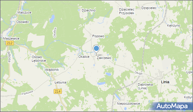 mapa Zakrzewo, Zakrzewo gmina Linia na mapie Targeo