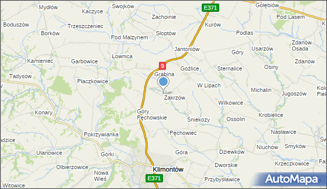 mapa Zakrzów, Zakrzów gmina Klimontów na mapie Targeo