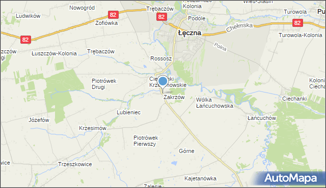 mapa Zakrzów, Zakrzów gmina Łęczna na mapie Targeo