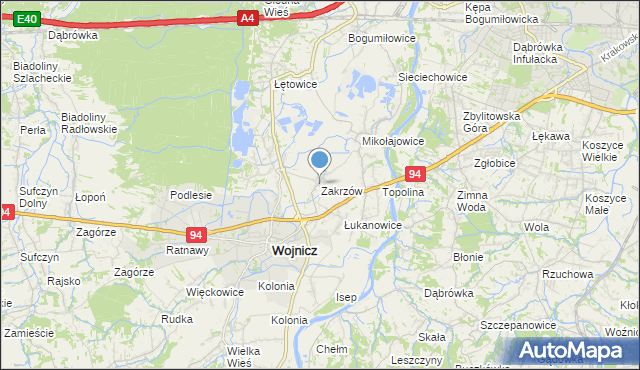 mapa Zakrzów, Zakrzów gmina Wojnicz na mapie Targeo