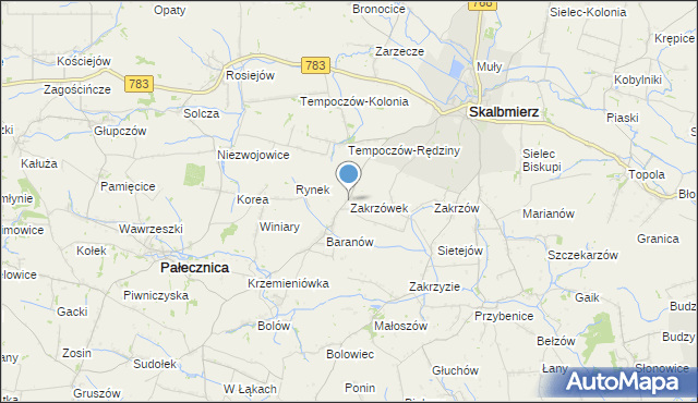 mapa Zakrzówek, Zakrzówek gmina Skalbmierz na mapie Targeo