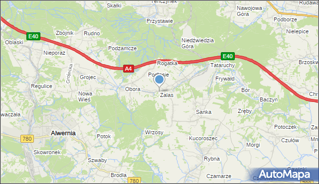 mapa Zalas, Zalas gmina Krzeszowice na mapie Targeo