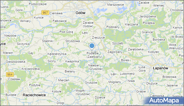 mapa Zalesiany, Zalesiany gmina Gdów na mapie Targeo