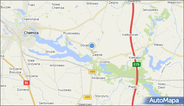 mapa Zalesie, Zalesie gmina Chełmża na mapie Targeo