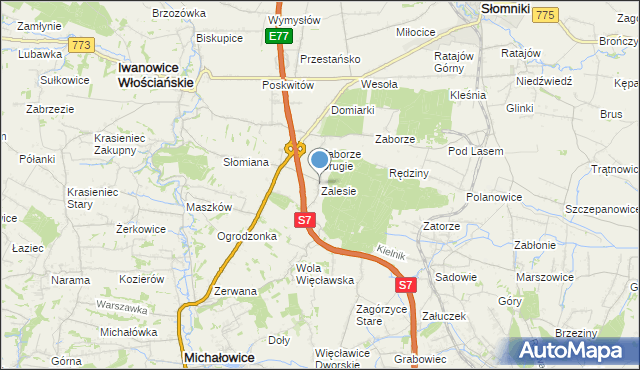 mapa Zalesie, Zalesie gmina Iwanowice na mapie Targeo