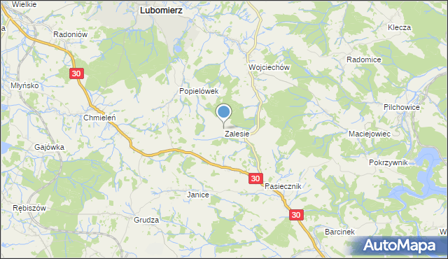 mapa Zalesie, Zalesie gmina Lubomierz na mapie Targeo