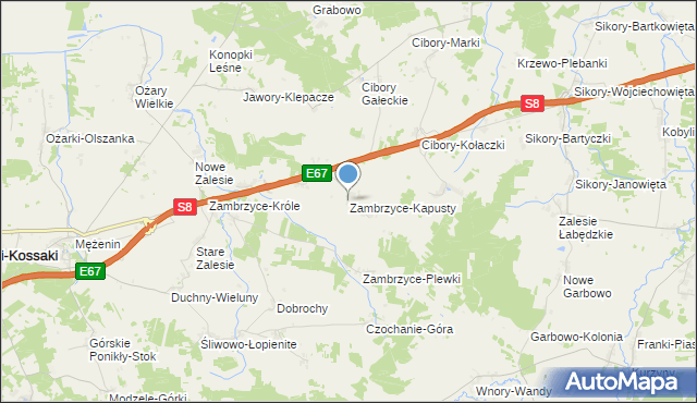 mapa Zambrzyce-Kapusty, Zambrzyce-Kapusty na mapie Targeo