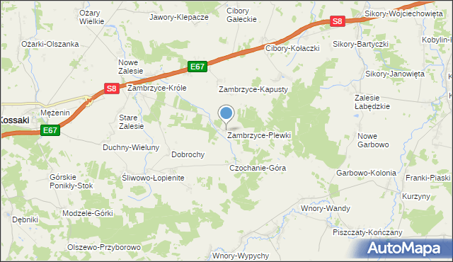 mapa Zambrzyce-Plewki, Zambrzyce-Plewki na mapie Targeo