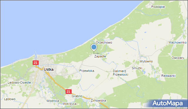 mapa Zapadłe, Zapadłe gmina Ustka na mapie Targeo