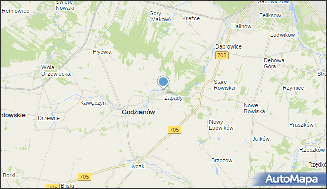 mapa Zapady, Zapady gmina Godzianów na mapie Targeo