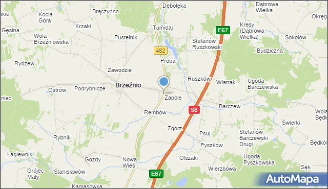 mapa Zapole, Zapole gmina Brzeźnio na mapie Targeo