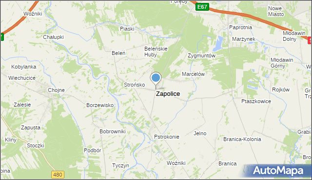mapa Zapolice, Zapolice powiat zduńskowolski na mapie Targeo